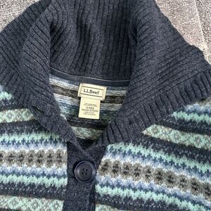 Women's LL Bean 100% Lambs Wool Fair Isle Button Up Cardigan Sweater Jacket Sz S